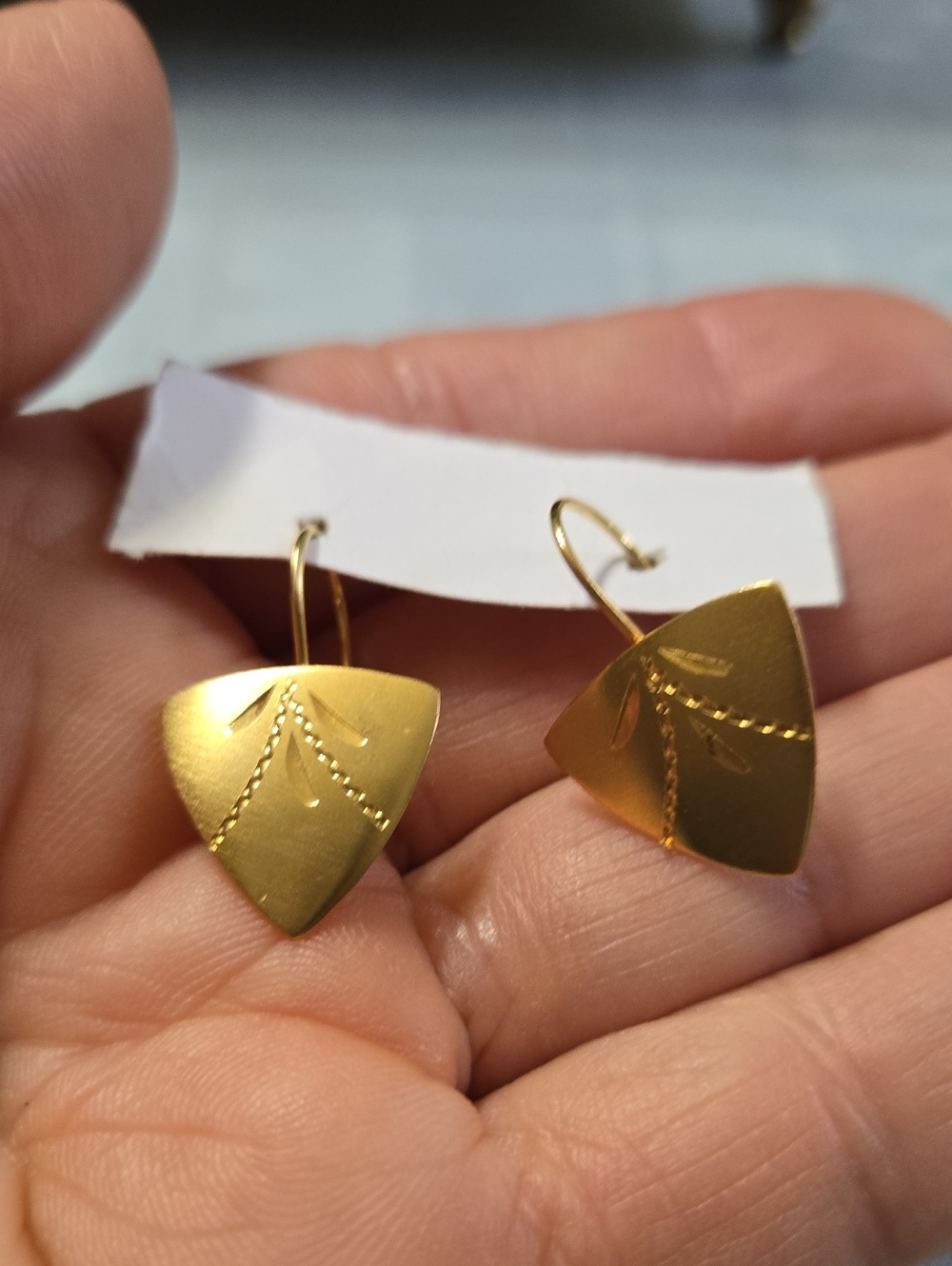 14KG EGP Gold Triangular Etched Drop Earrings